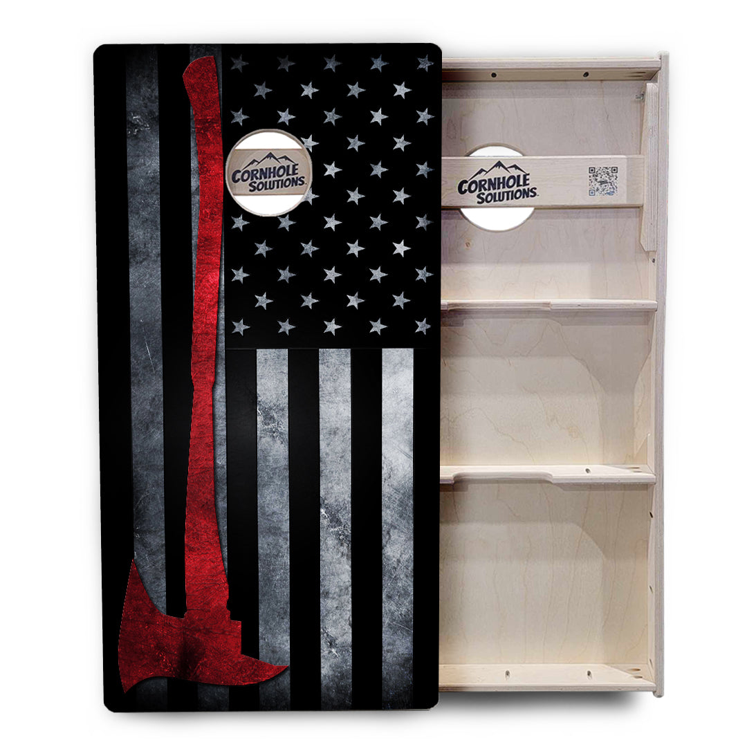 Regulation Cornhole Boards - Fire Axe Flag - 2'x4' Regulation Cornhole Set - 3/4″ Baltic Birch + UV Direct Print + UV Clear Coat