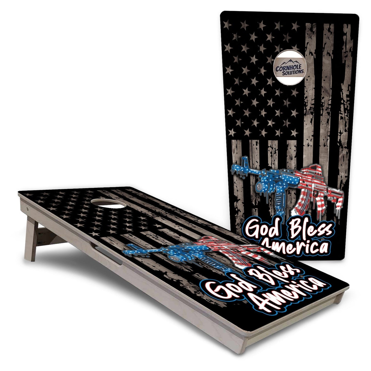 Regulation Cornhole Boards - God Bless America Flag - 2'x4' Regulation Cornhole Set - 3/4″ Baltic Birch - UV Direct Print + UV Clear Coat