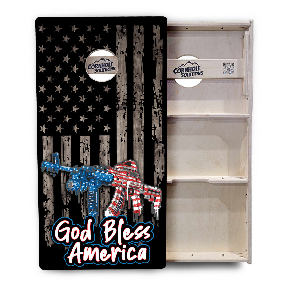 Regulation Cornhole Boards - God Bless America Flag - 2'x4' Regulation Cornhole Set - 3/4″ Baltic Birch - UV Direct Print + UV Clear Coat