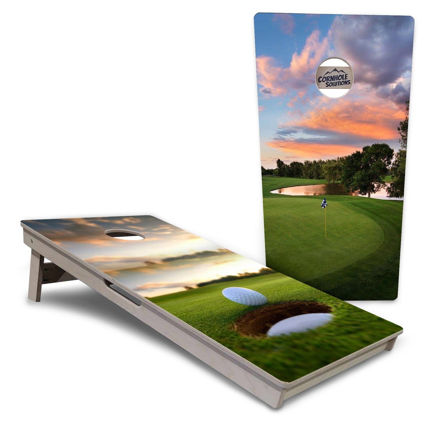 Regulation Cornhole Boards - Golf Course Sunset Design Options - 2'x4' Regulation Cornhole Set - 3/4″ Baltic Birch + UV Direct Print + UV Clear Coat