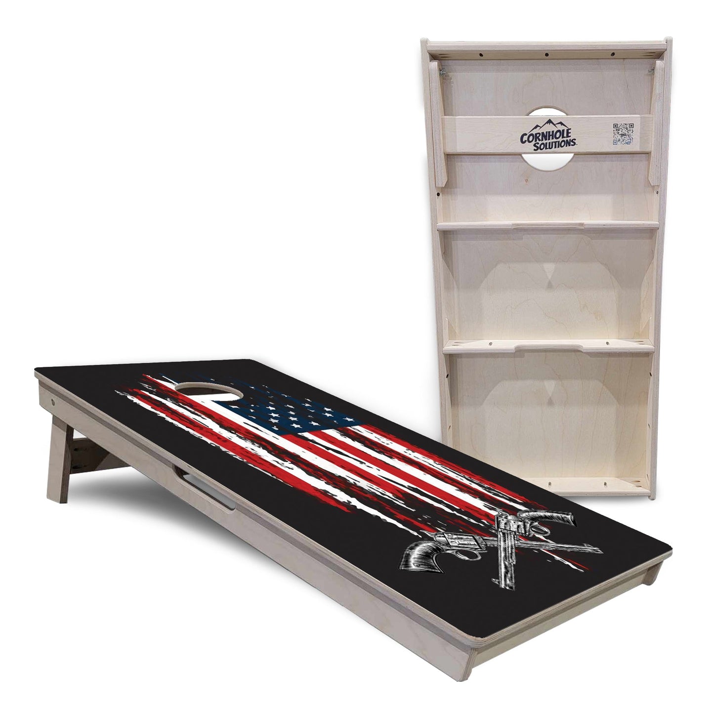 Regulation Cornhole Boards - Guns and Flag Design - 2'x4' Regulation Cornhole Set - 3/4″ Baltic Birch - UV Direct Print + UV Clear Coat