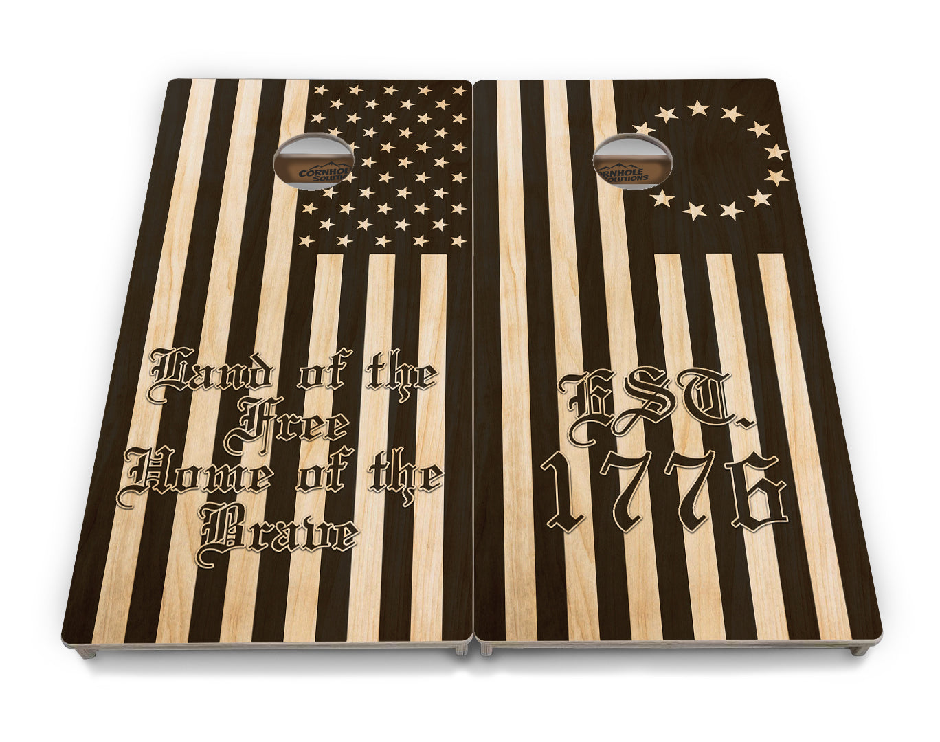 Regulations Cornhole Boards - Land Of the Free Flag Options - 2'x4' Regulation Cornhole Set - 3/4″ Baltic Birch + UV Direct Print + UV Clear Coat