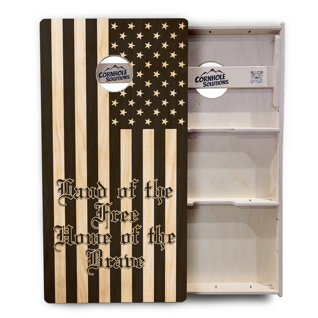 Regulations Cornhole Boards - Land Of the Free Flag Options - 2'x4' Regulation Cornhole Set - 3/4″ Baltic Birch + UV Direct Print + UV Clear Coat