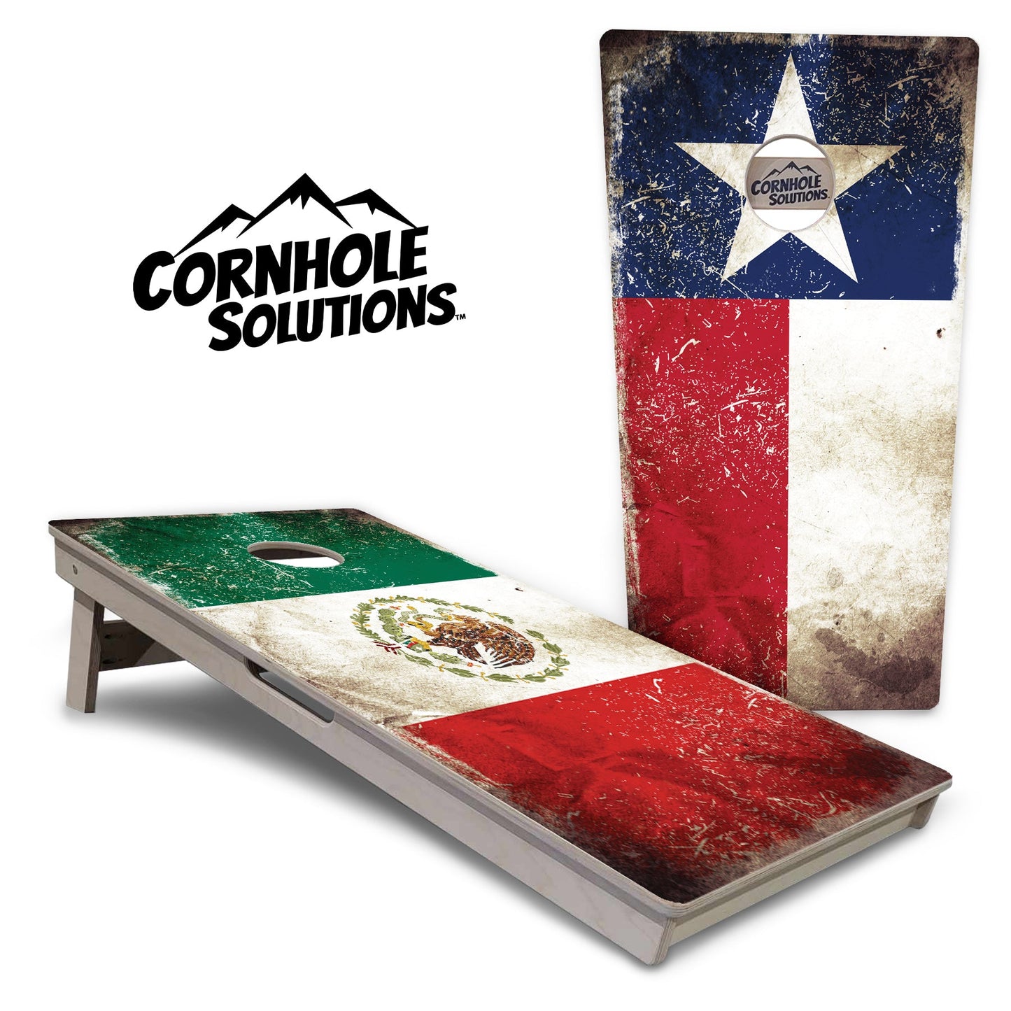 Regulations Cornhole Boards - Rustic Texas & Mexican Flag Design Options - 2'x4' Regulation Cornhole Set - 3/4″ Baltic Birch + UV Direct Print + UV Clear Coat