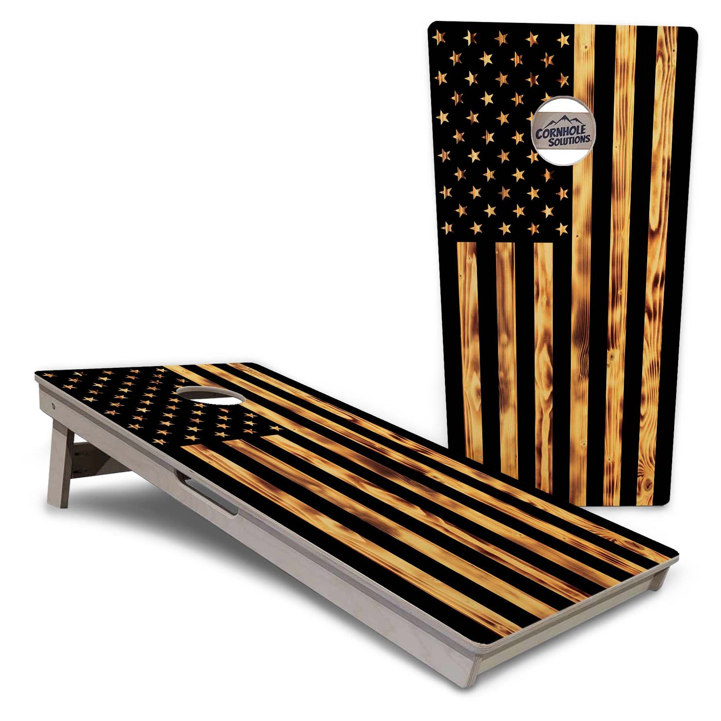 Regulation Cornhole Boards - Burnt Rustic Flag - 2'x4' Regulation Cornhole Set - 3/4″ Baltic Birch - UV Direct Print + UV Clear Coat