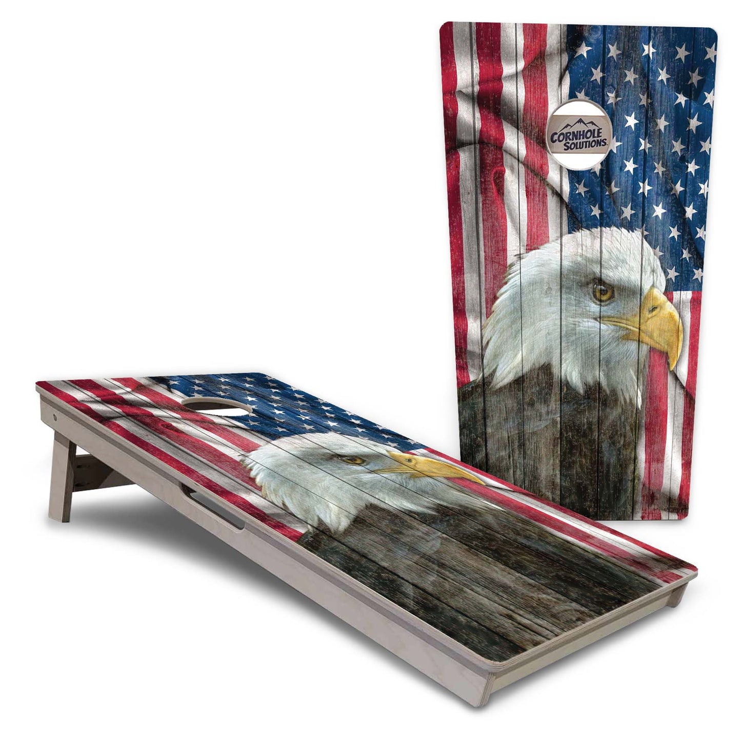 Regulation Cornhole Boards - Faded Eagle Flag - 2'x4' Regulation Cornhole Set - 3/4″ Baltic Birch - UV Direct Print + UV Clear Coat