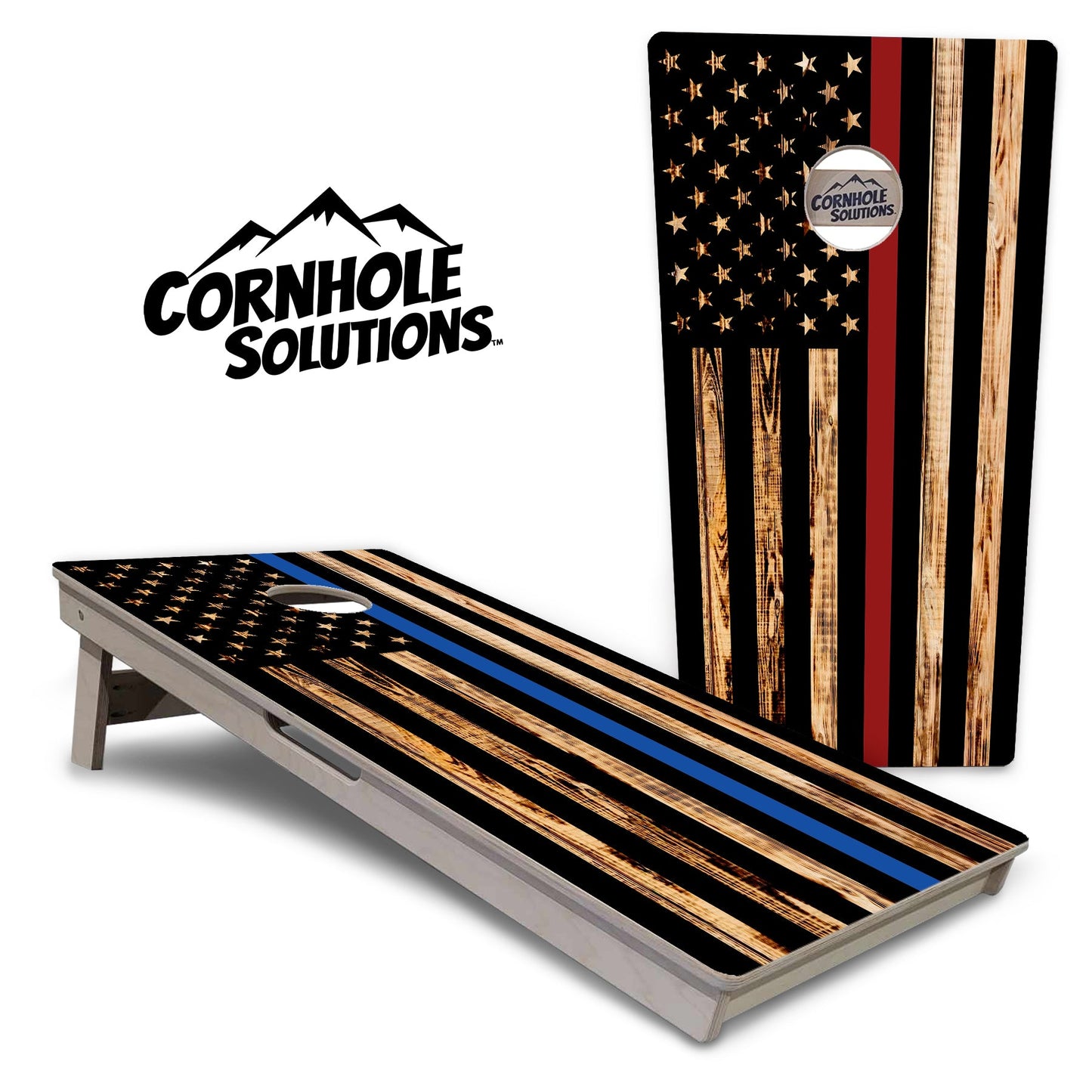 Regulation Cornhole Boards - Blue Line / Red Line Burnt Flag Design Options - 2'x4' Regulation Cornhole Set - 3/4″ Baltic Birch + UV Direct Print + UV Clear Coat