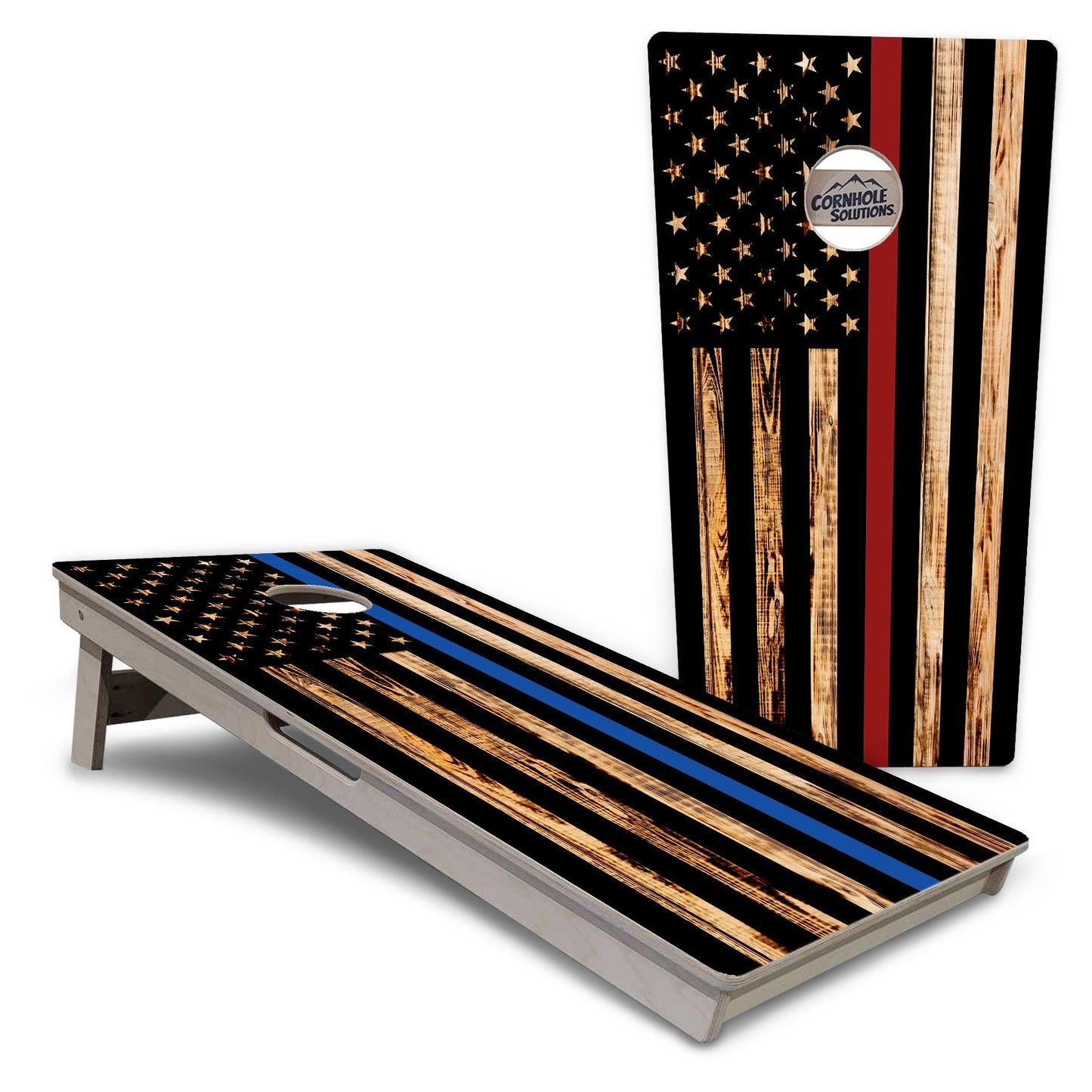 Regulation Cornhole Boards - Blue Line / Red Line Burnt Flag Design Options - 2'x4' Regulation Cornhole Set - 3/4″ Baltic Birch + UV Direct Print + UV Clear Coat