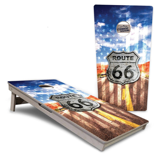 Regulation Cornhole Boards - Route 66 - 2'x4' Regulation Cornhole Set - 3/4″ Baltic Birch - UV Direct Print + UV Clear Coat