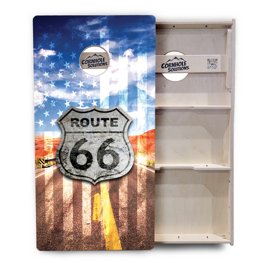 Regulation Cornhole Boards - Route 66 - 2'x4' Regulation Cornhole Set - 3/4″ Baltic Birch - UV Direct Print + UV Clear Coat