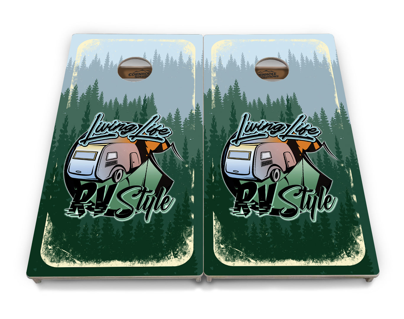 Regulation Cornhole Boards - Living Life RV Style - 2'x4' Regulation Cornhole Set - 3/4″ Baltic Birch - UV Direct Print + UV Clear Coat