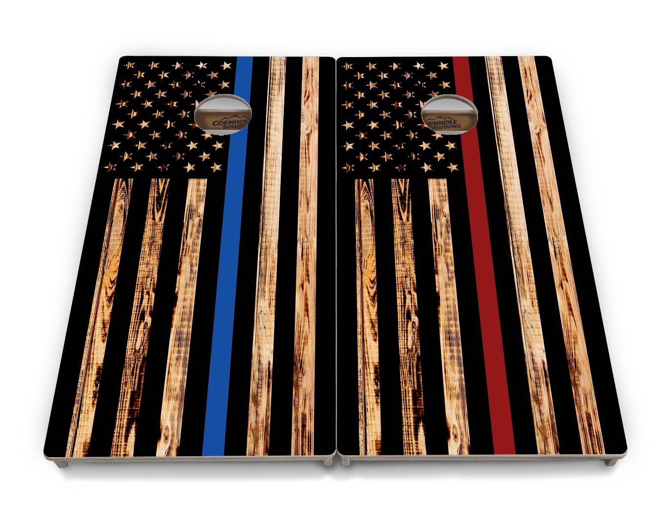 Regulation Cornhole Boards - Blue Line / Red Line Burnt Flag Design Options - 2'x4' Regulation Cornhole Set - 3/4″ Baltic Birch + UV Direct Print + UV Clear Coat