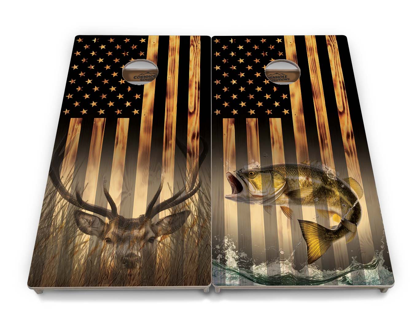 Regulation Cornhole Boards - Hidden Deer & Fish Design Options - 2'x4' Regulation Cornhole Set - 3/4″ Baltic Birch + UV Direct Print + UV Clear Coat