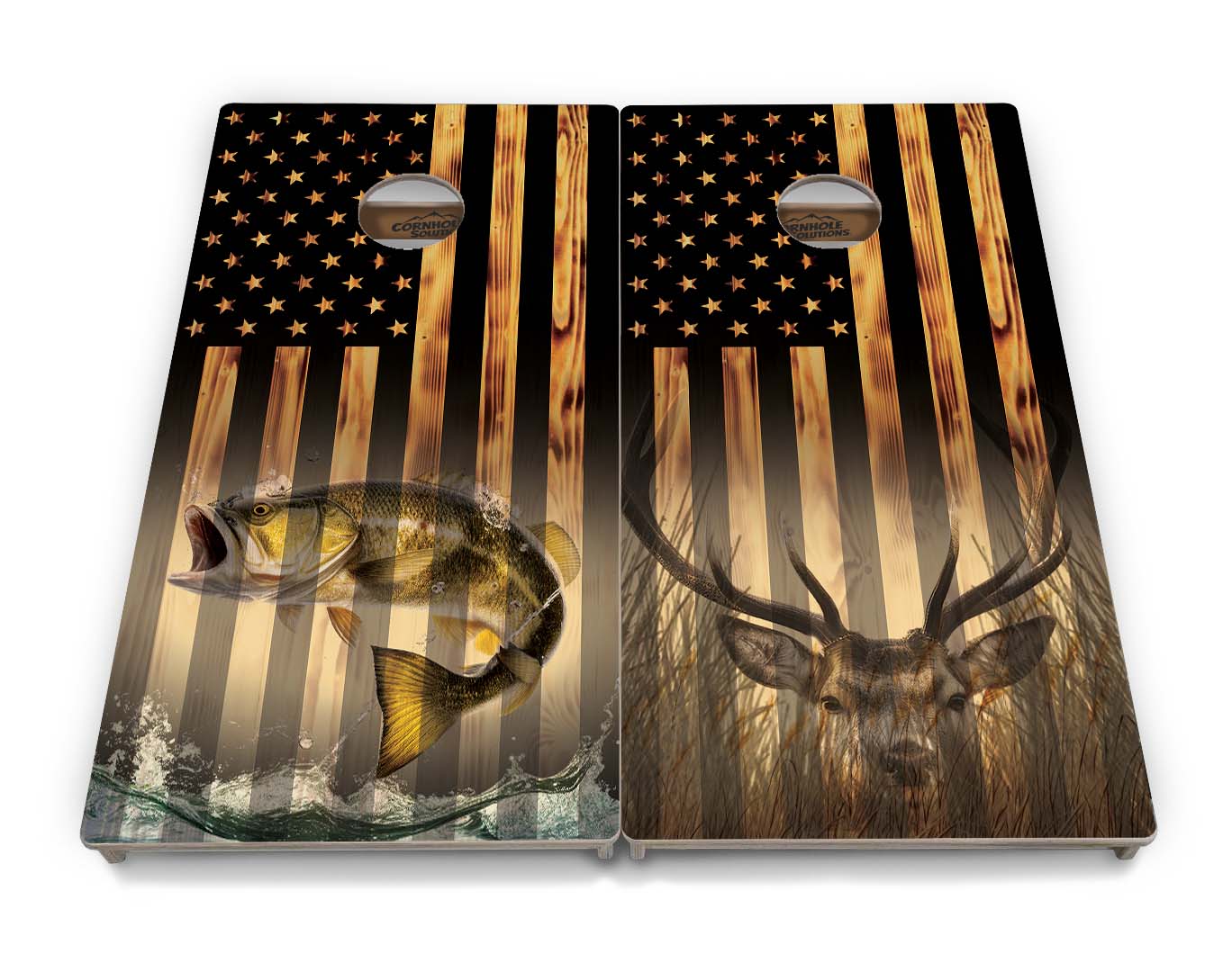 Regulation Cornhole Boards - Hidden Deer & Fish Design Options - 2'x4' Regulation Cornhole Set - 3/4″ Baltic Birch + UV Direct Print + UV Clear Coat