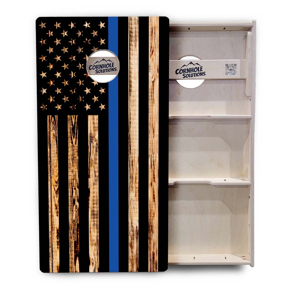 Regulation Cornhole Boards - Blue Line / Red Line Burnt Flag Design Options - 2'x4' Regulation Cornhole Set - 3/4″ Baltic Birch + UV Direct Print + UV Clear Coat