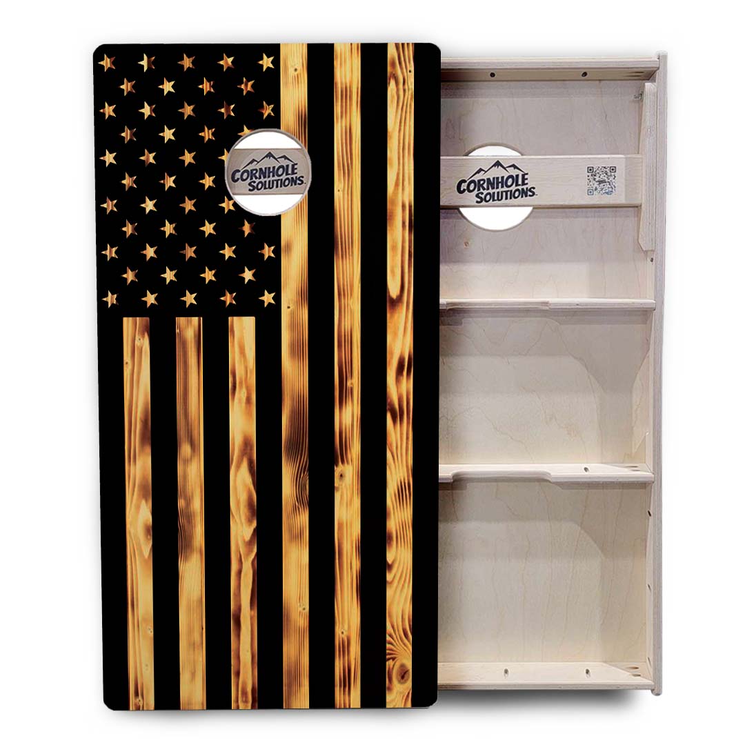 Regulation Cornhole Boards - Burnt Rustic Flag - 2'x4' Regulation Cornhole Set - 3/4″ Baltic Birch - UV Direct Print + UV Clear Coat