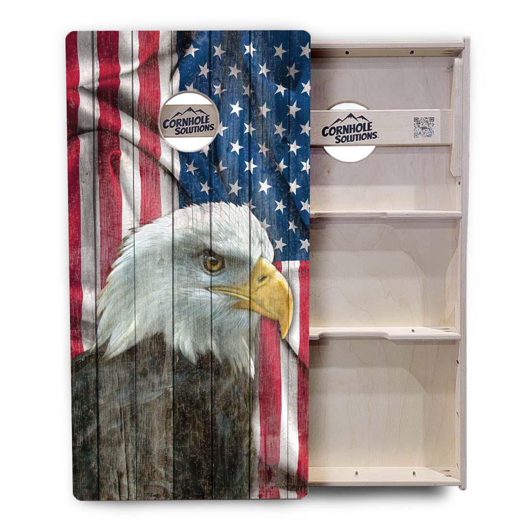 Regulation Cornhole Boards - Faded Eagle Flag - 2'x4' Regulation Cornhole Set - 3/4″ Baltic Birch - UV Direct Print + UV Clear Coat