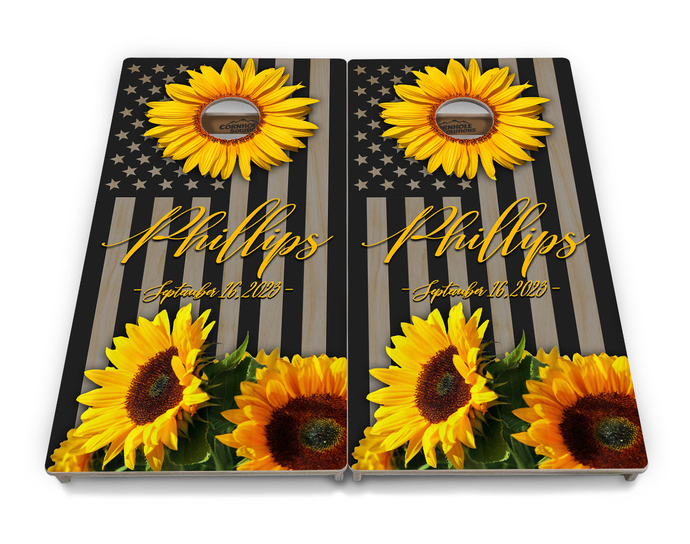 Regulation Wedding Cornhole Set - Sunflower Designs 2'x4' Regulation Cornhole Set - 3/4" Baltic Birch +UV Direct Print +UV Clear Coat