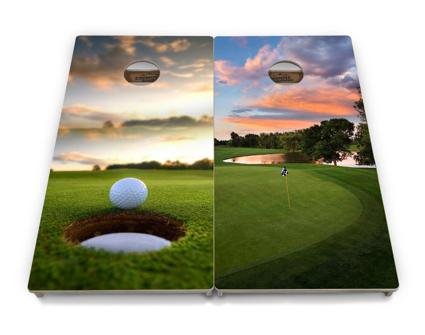 Regulation Cornhole Boards - Golf Course Sunset Design Options - 2'x4' Regulation Cornhole Set - 3/4″ Baltic Birch + UV Direct Print + UV Clear Coat