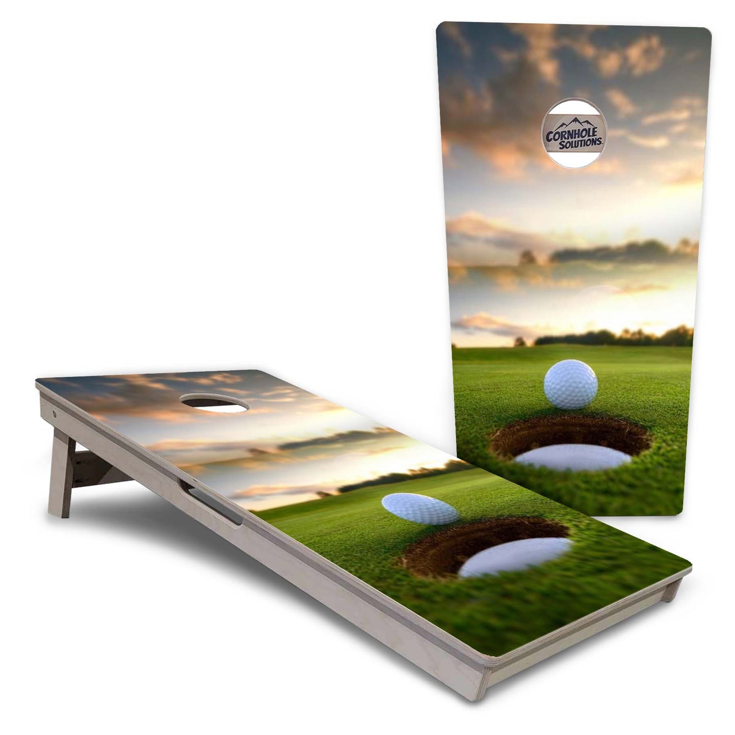 Regulation Cornhole Boards - Golf Course Sunset Design Options - 2'x4' Regulation Cornhole Set - 3/4″ Baltic Birch + UV Direct Print + UV Clear Coat