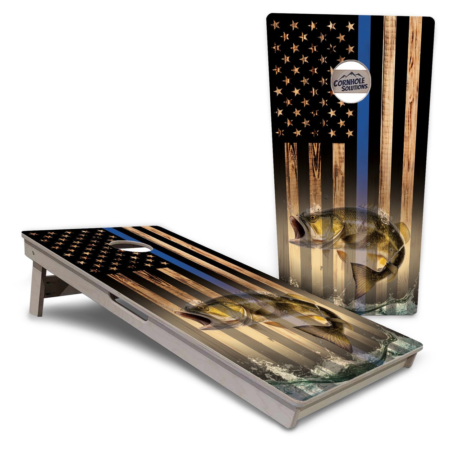 Regulation Cornhole Boards - Blue & Red Line Burnt Flag Deer & Fish Design Options - 2'x4' Regulation Cornhole Set - 3/4″ Baltic Birch + UV Direct Print + UV Clear Coat