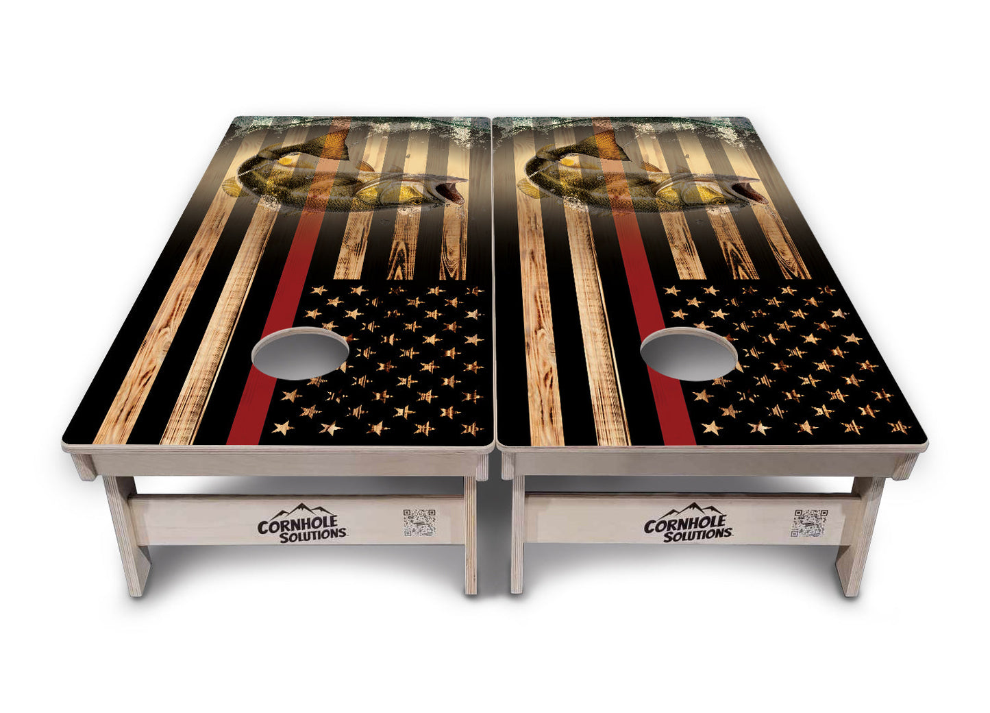 Regulation Cornhole Boards - Blue & Red Line Burnt Flag Deer & Fish Design Options - 2'x4' Regulation Cornhole Set - 3/4″ Baltic Birch + UV Direct Print + UV Clear Coat