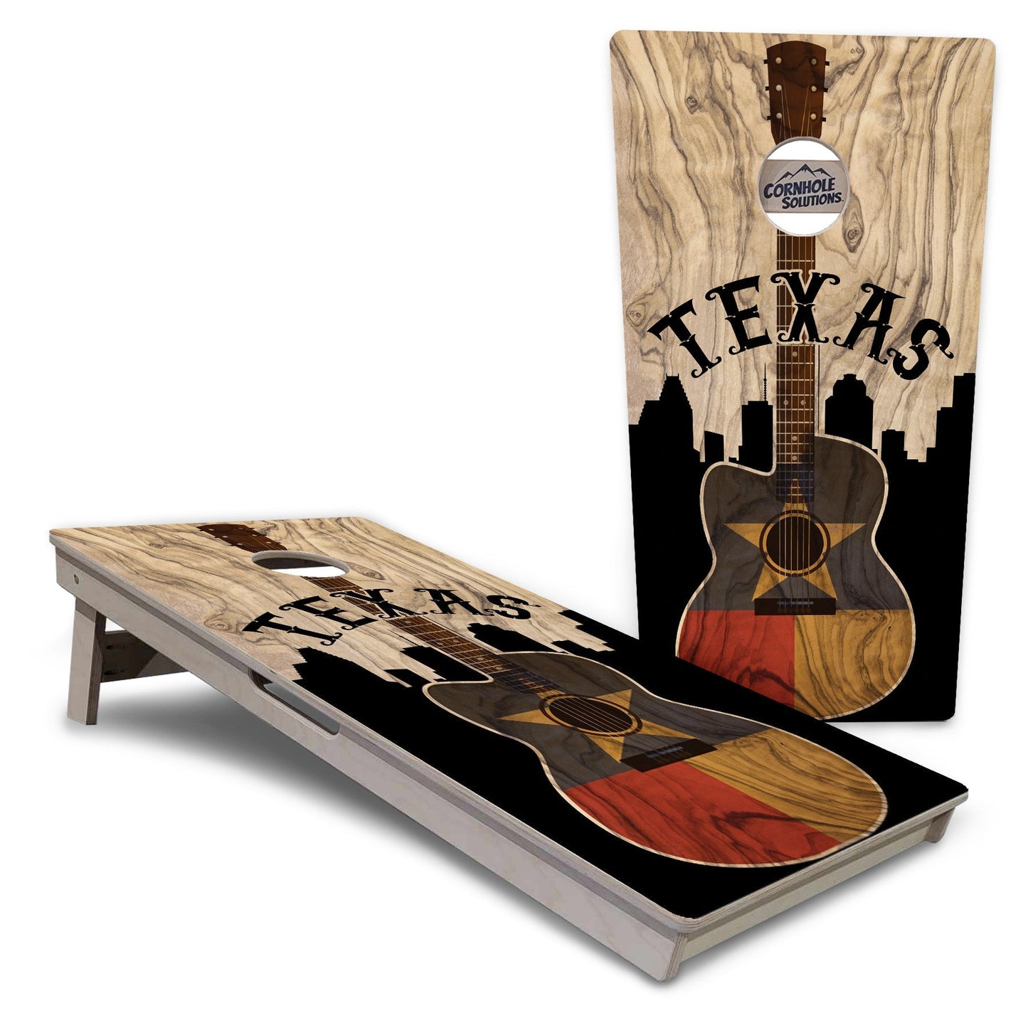 Regulation Cornhole Boards - Texas Guitar Design - 2'x4' Regulation Cornhole Set - 3/4″ Baltic Birch + UV Direct Print + UV Clear Coat