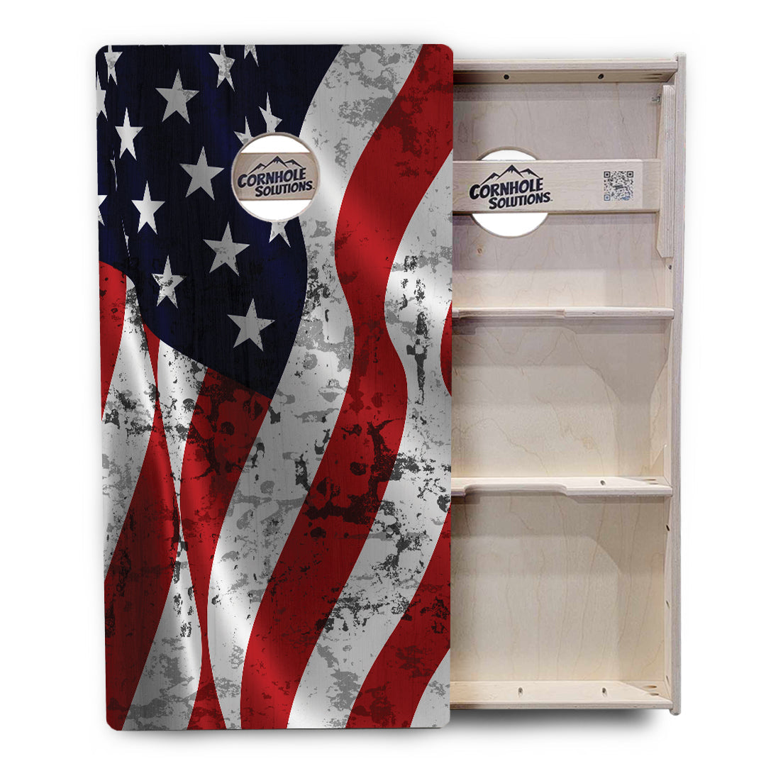 Regulation Cornhole Boards - USA Wavy Flag - 2'x4' Regulation Cornhole Set - 3/4″ Baltic Birch + UV Direct Print + UV Clear Coat