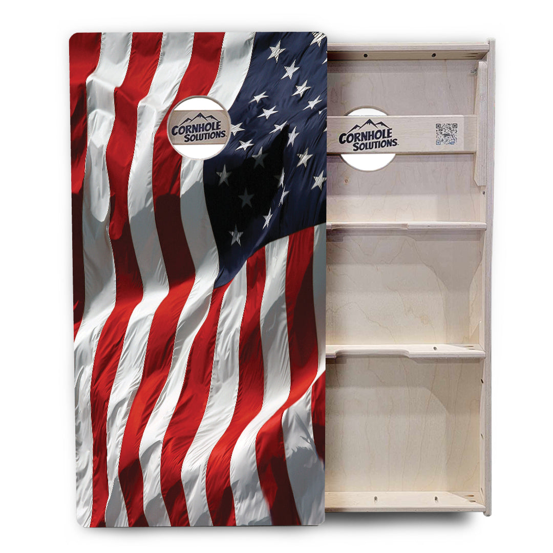 Regulation Cornhole Boards - Waving Flag - 2'x4' Regulation Cornhole Set - 3/4″ Baltic Birch + UV Direct Print + UV Clear Coat