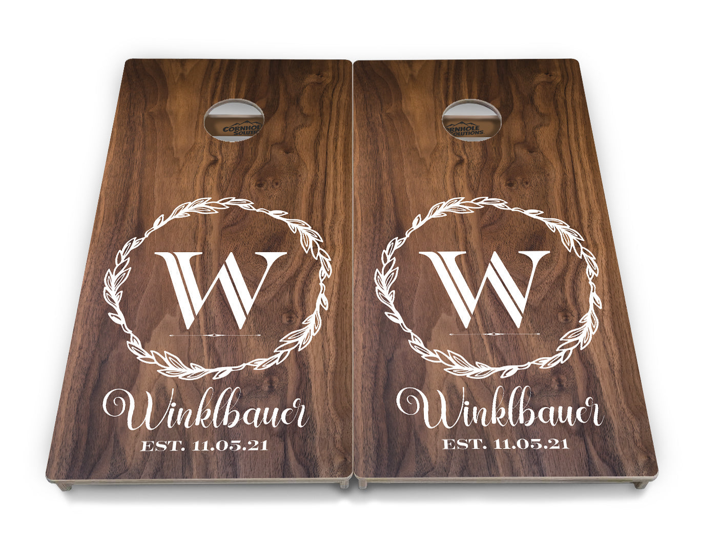 Regulation Wedding Cornhole Set - Wreath Design 2'x4' Regulation Cornhole Set - 3/4" Baltic Birch +UV Direct Print +UV Clear Coat